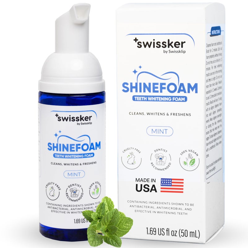 Swissklip ShineFoam Teeth Whitening Foam Mint Flavor Whitening Toothpaste Teeth Whitener I Professional Teeth Whitening Kit 100 Vegan Made in USA 169 oz Pack 1 - Image 1